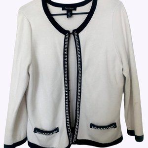 White House Black Market Pearl and Silver Metal Trim Cardigan Sz L